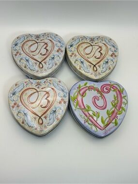 Brighton Heart Trinket Tins Qty 4 Small Empty Collectible 3.75" x 3.5" x 1"
